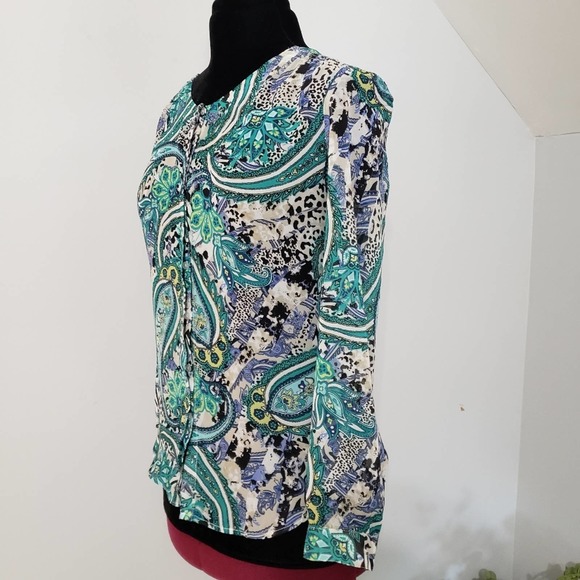 Milano Paisley Multi Hidden Button Vibrant Top Small Y2K Career Corpcore Office - Picture 4 of 11